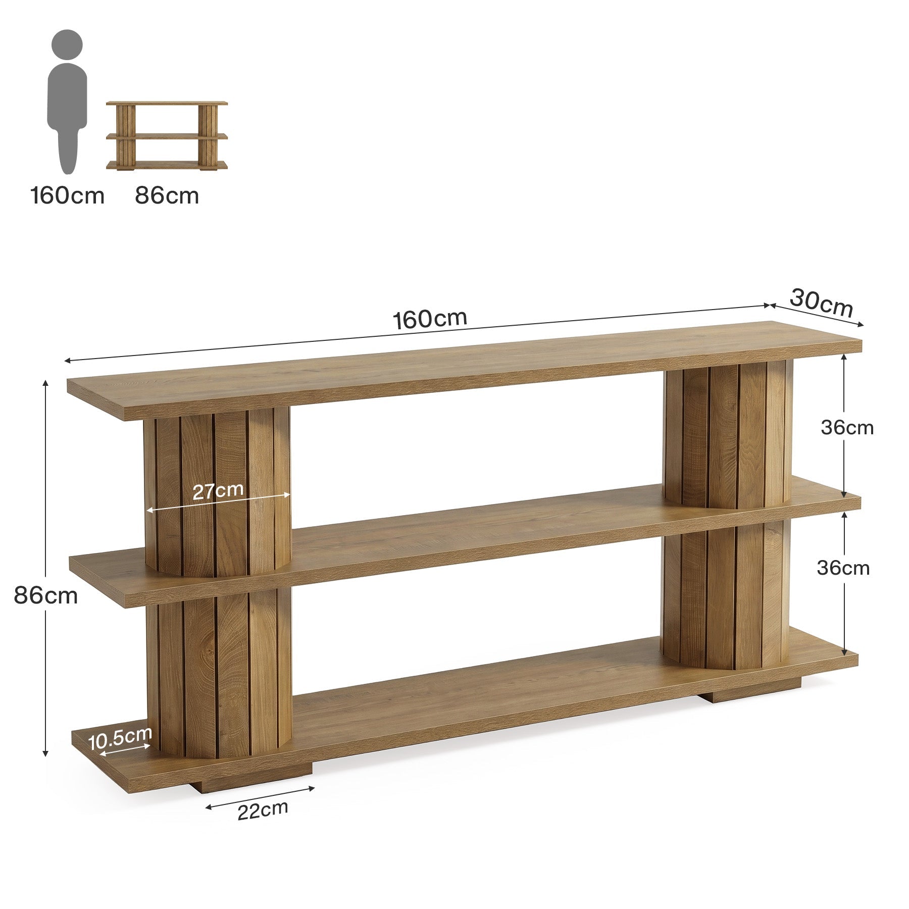 Tribesigns Mesa consola de 160 cm con estantes de almacenamiento de 3 niveles, Mesa larga para recibidor, ideal para sala de estar y entrada