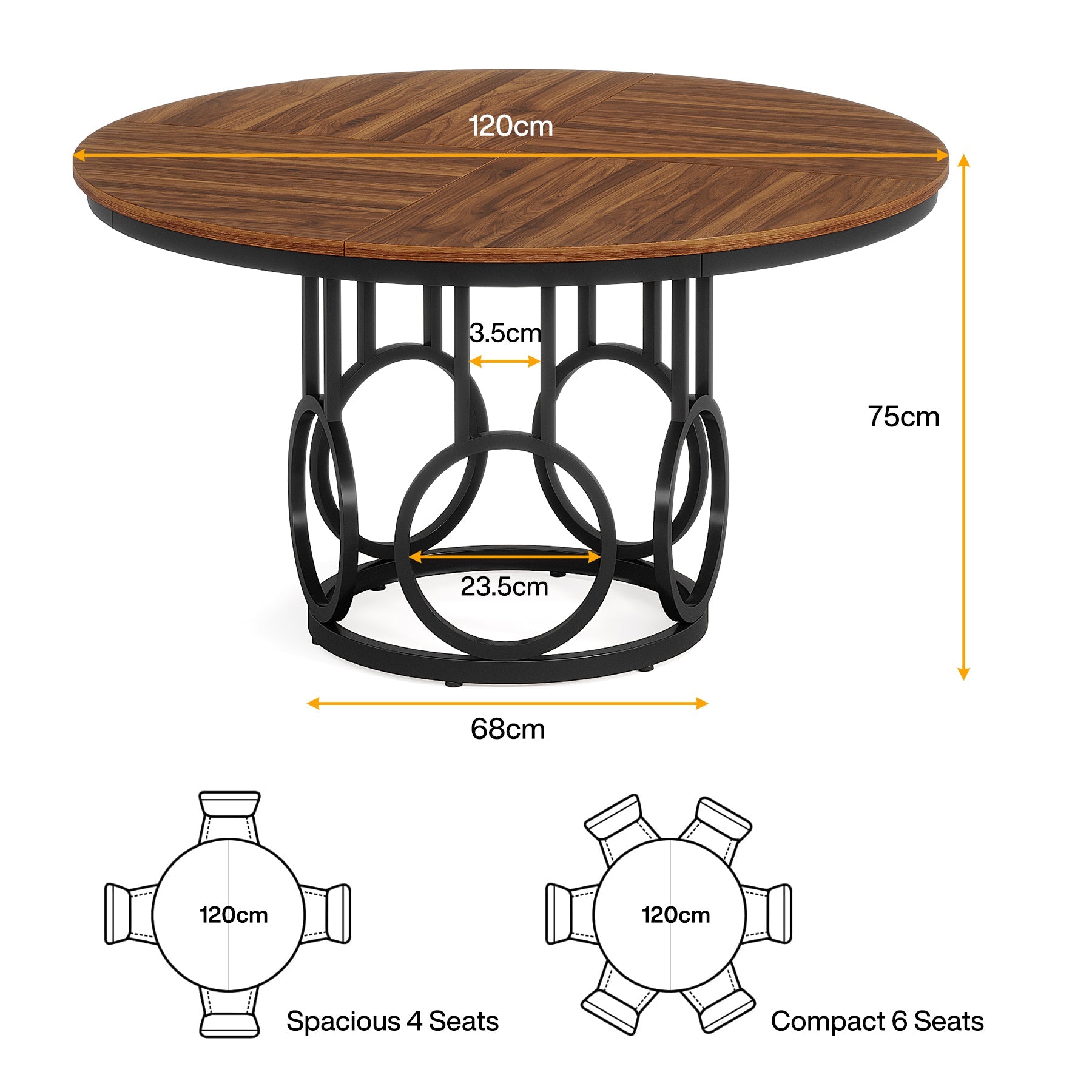 Tribesigns Mesa de comedor rústica con patas de metal y mesa de cocina redonda