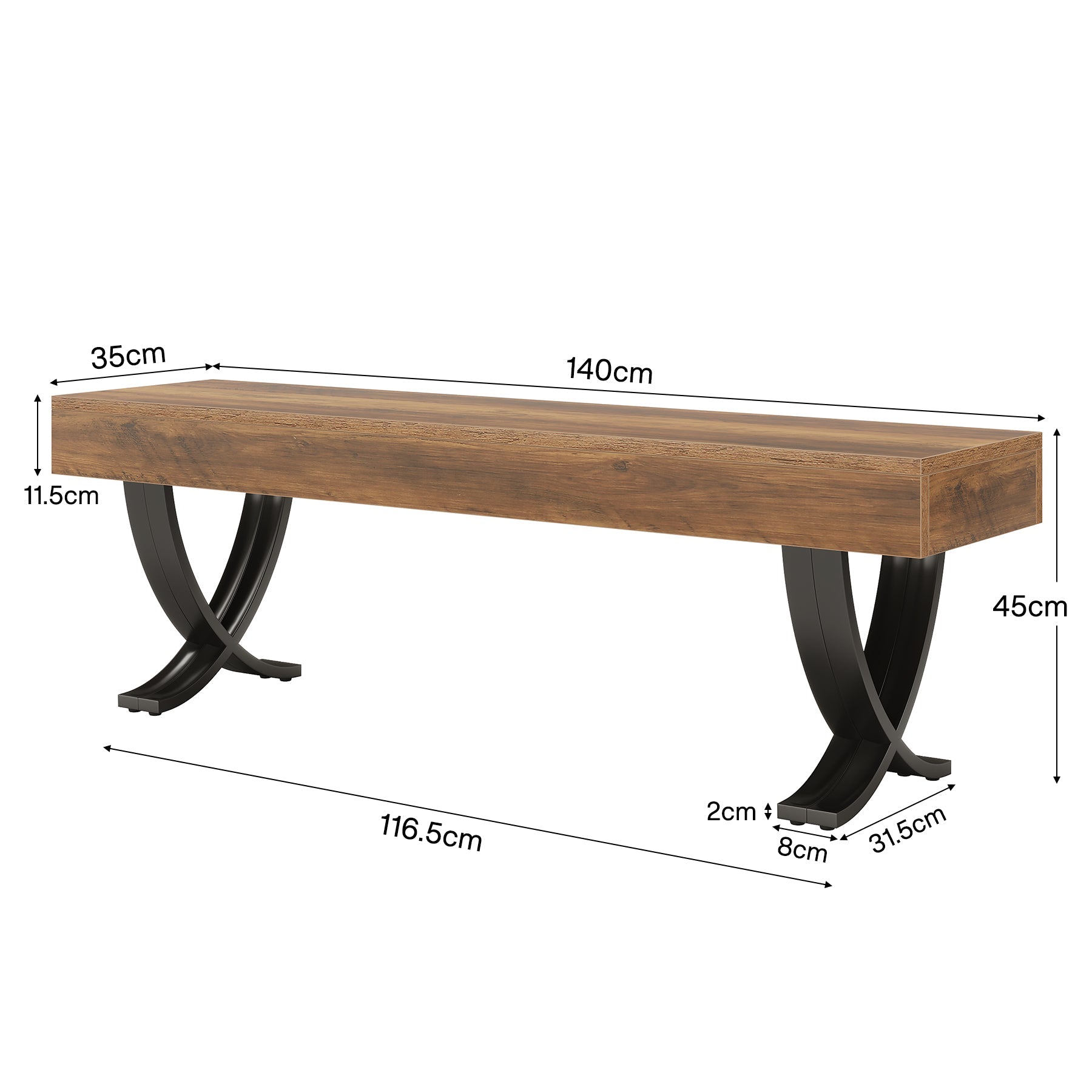 Tribesigns Banco de comedor rústico de 140 cm con tablero de aspecto de madera y patas metálicas en forma de X, Banco de cocina largo para comedor y pasillo
