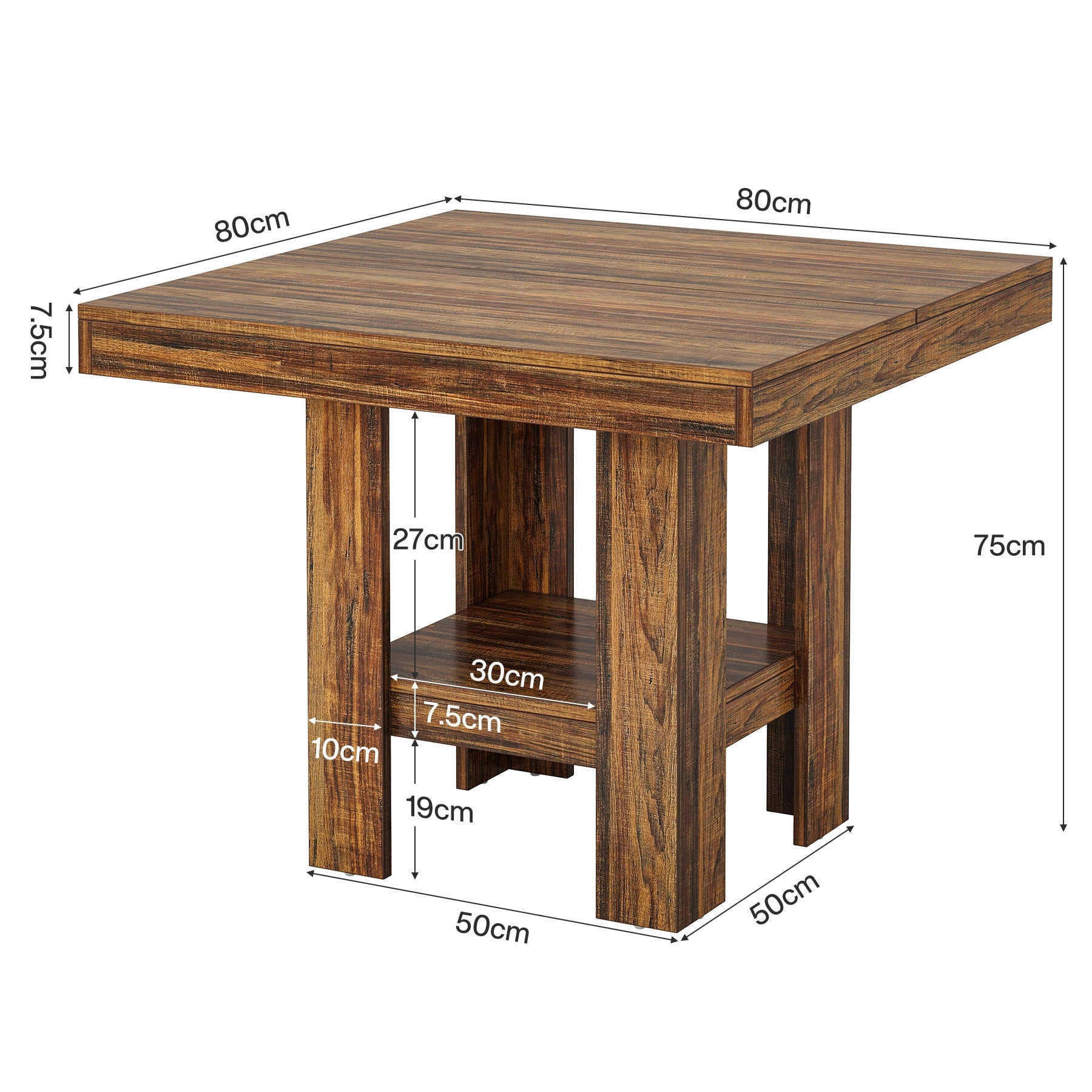 Tribesigns Mesa de comedor para 2 personas, 80 x 80 x 75 cm, Cuadrada estilo industrial