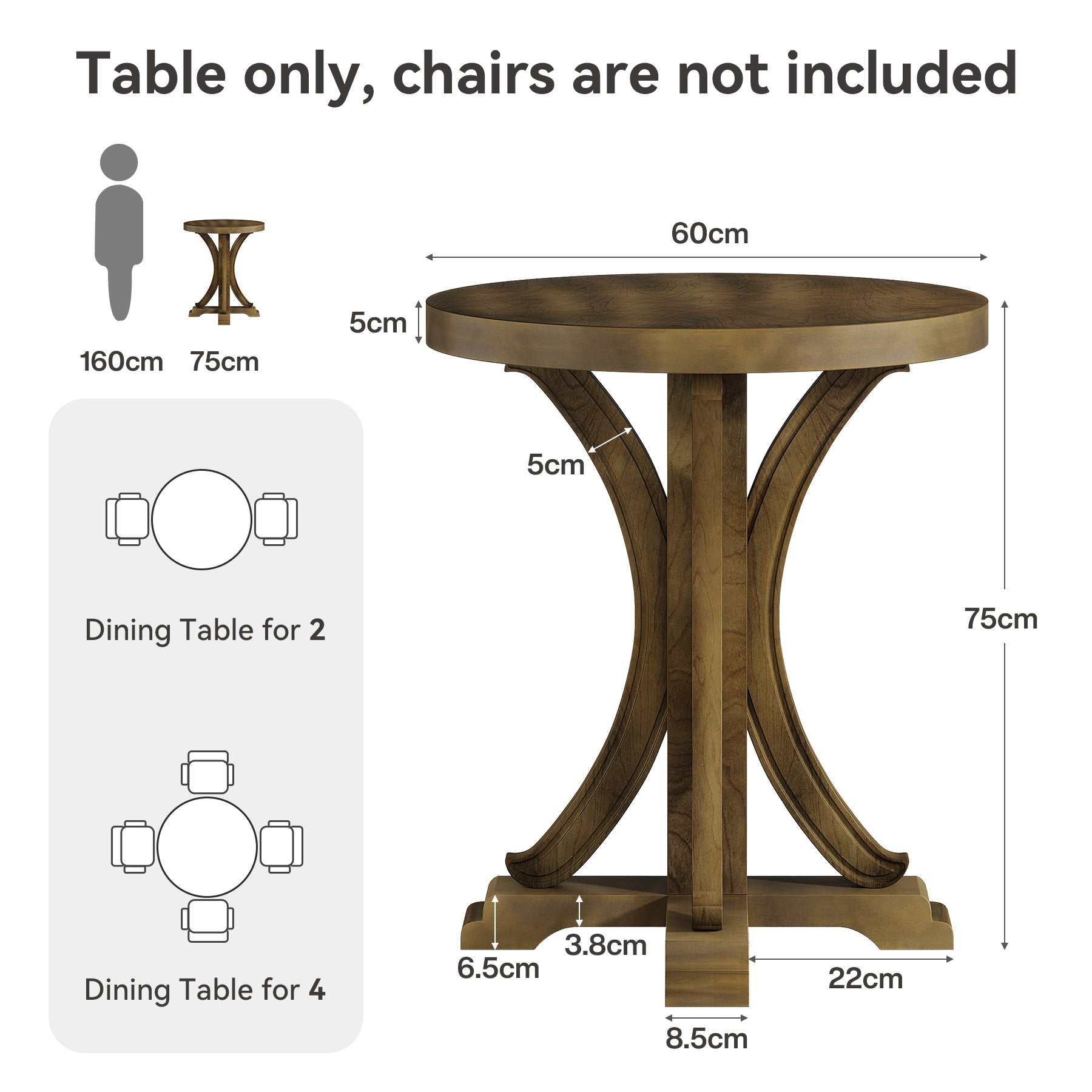 Tribesigns Mesa de comedor redonda para 2-4 personas, Mesa de cocina pequeña con patas de madera maciza