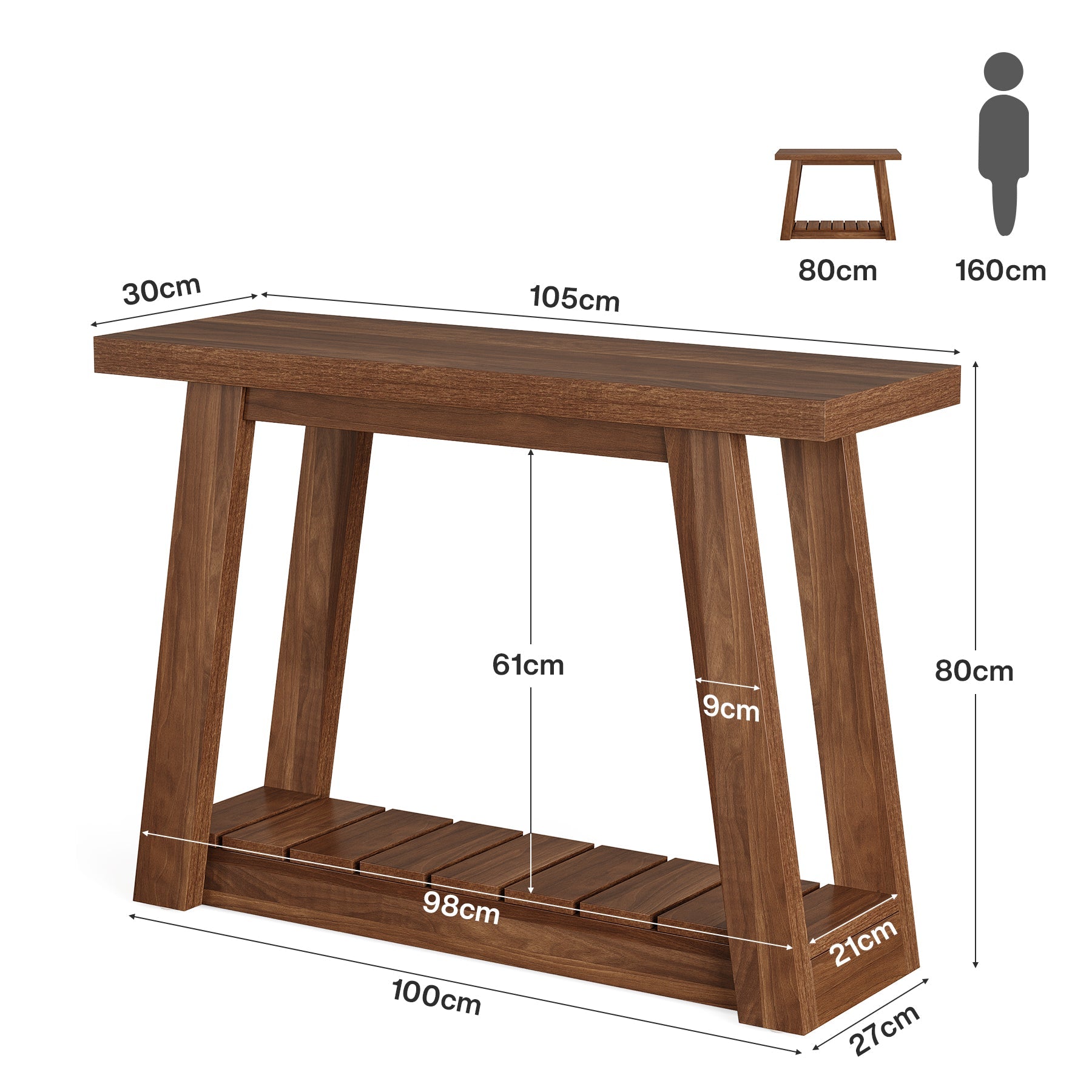 Tribesigns Consola estrecha de 105 cm, Mesa de recibidor con dos estantes y espacio de almacenamiento abierto