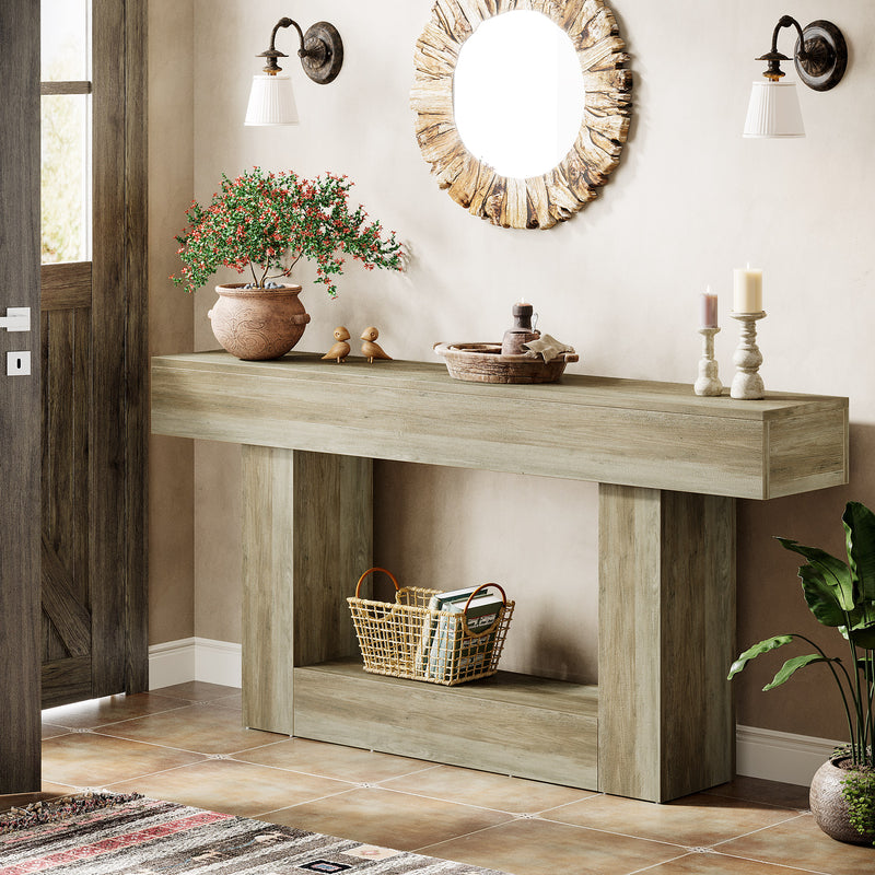 Tribesigns Mesa consola de madera de 160 cm, Mesa de sofá de granja con 2 niveles Mesa de entrada