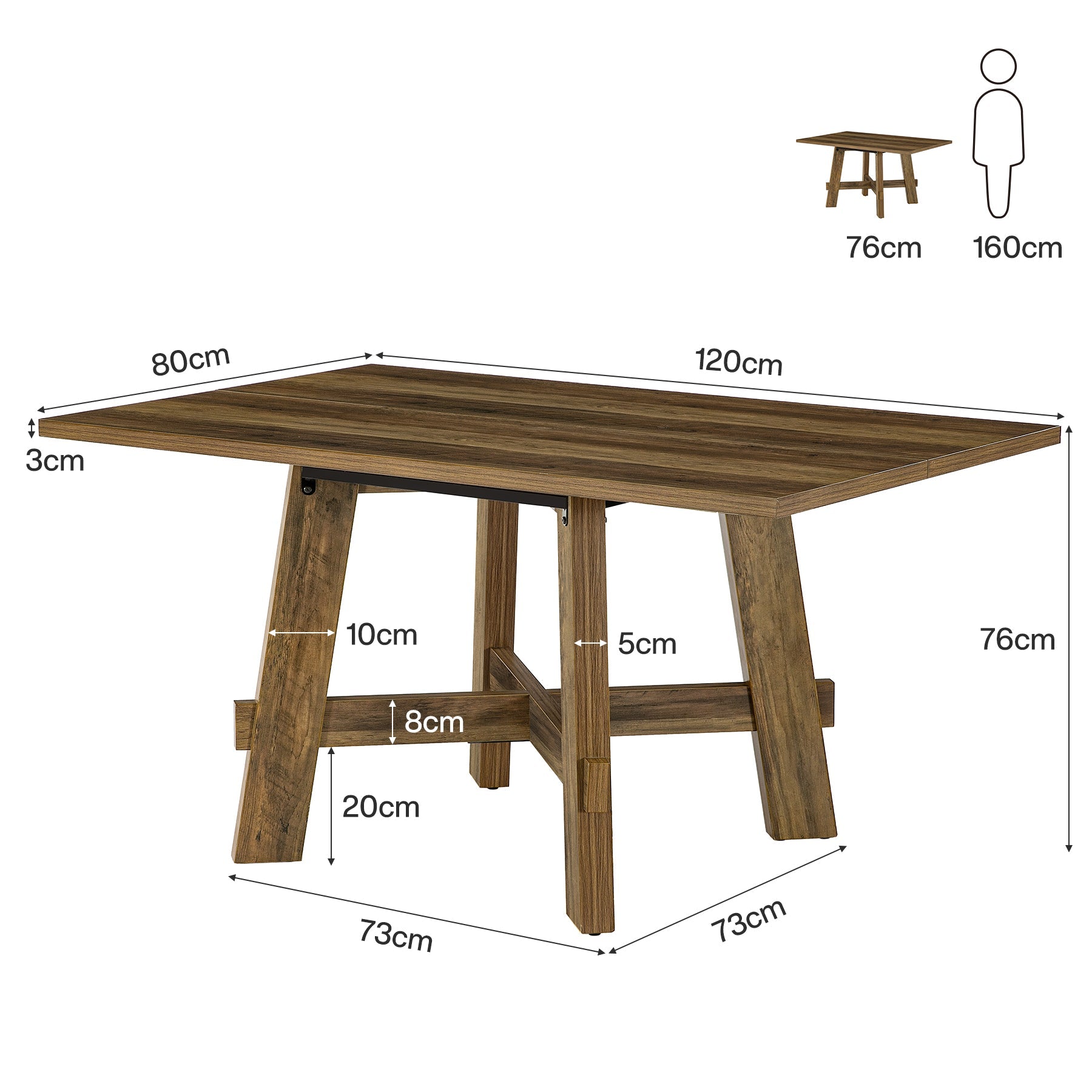 Tribesigns Mesa de comedor rústica de 140 cm para 4 personas con soporte en cruz, Mesa de cocina de madera para apartamento y comedor