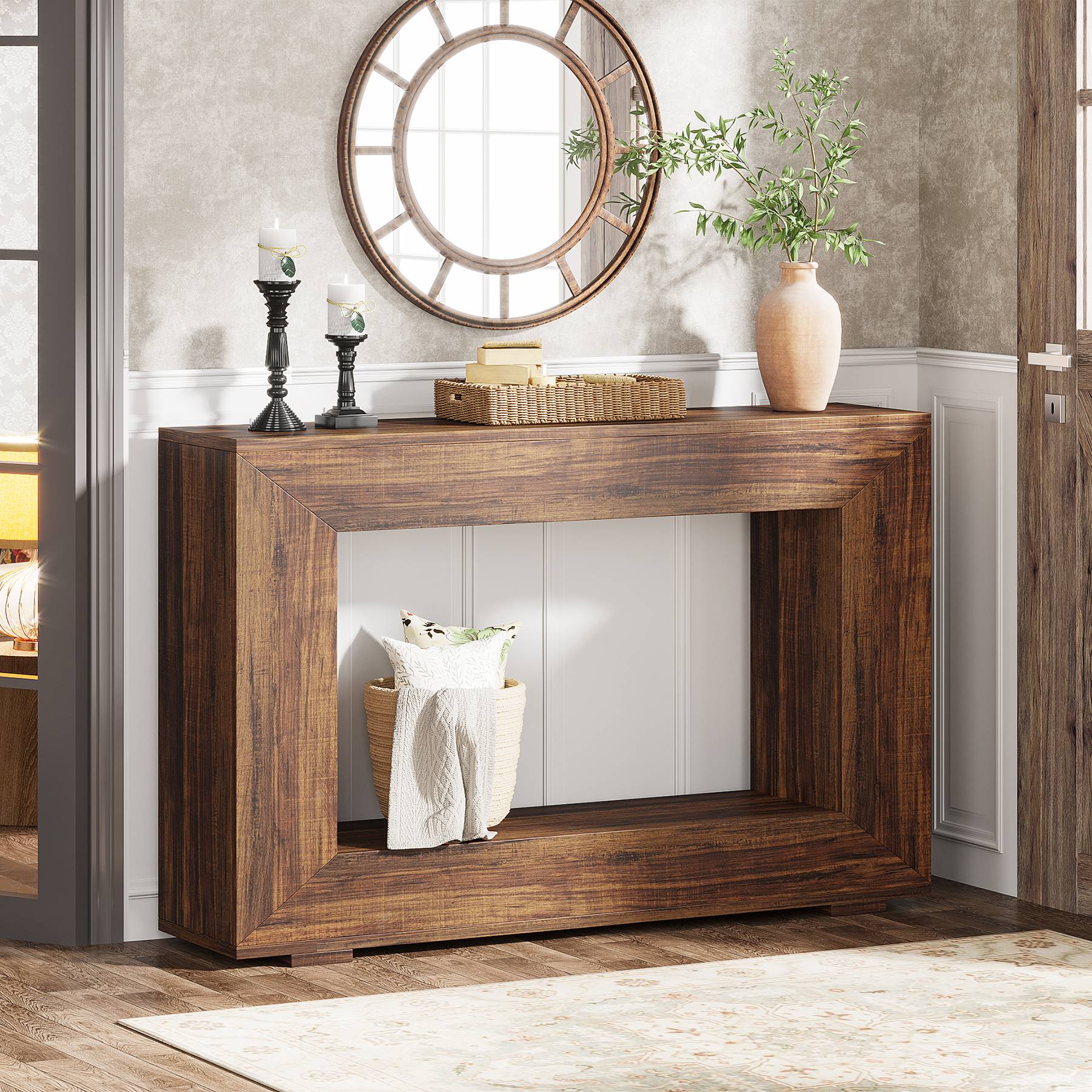 Tribesigns Consola de estilo rústico, Mesa de sofá de madera para la zona de entrada