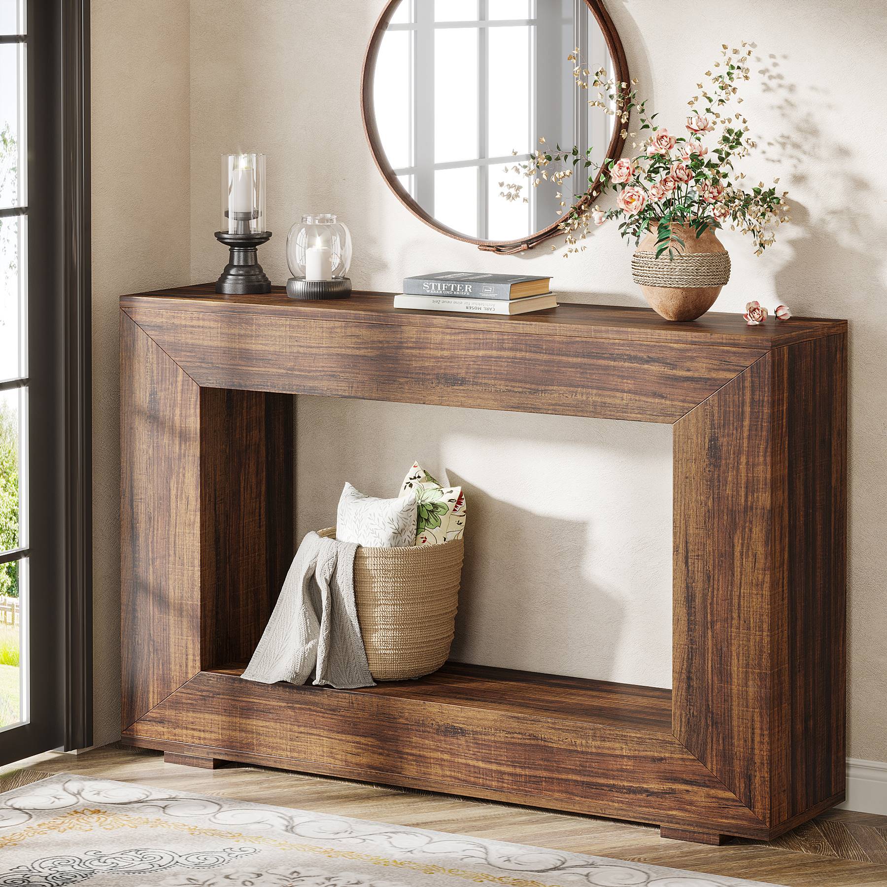 Tribesigns Consola de estilo rústico, Mesa de sofá de madera para la zona de entrada